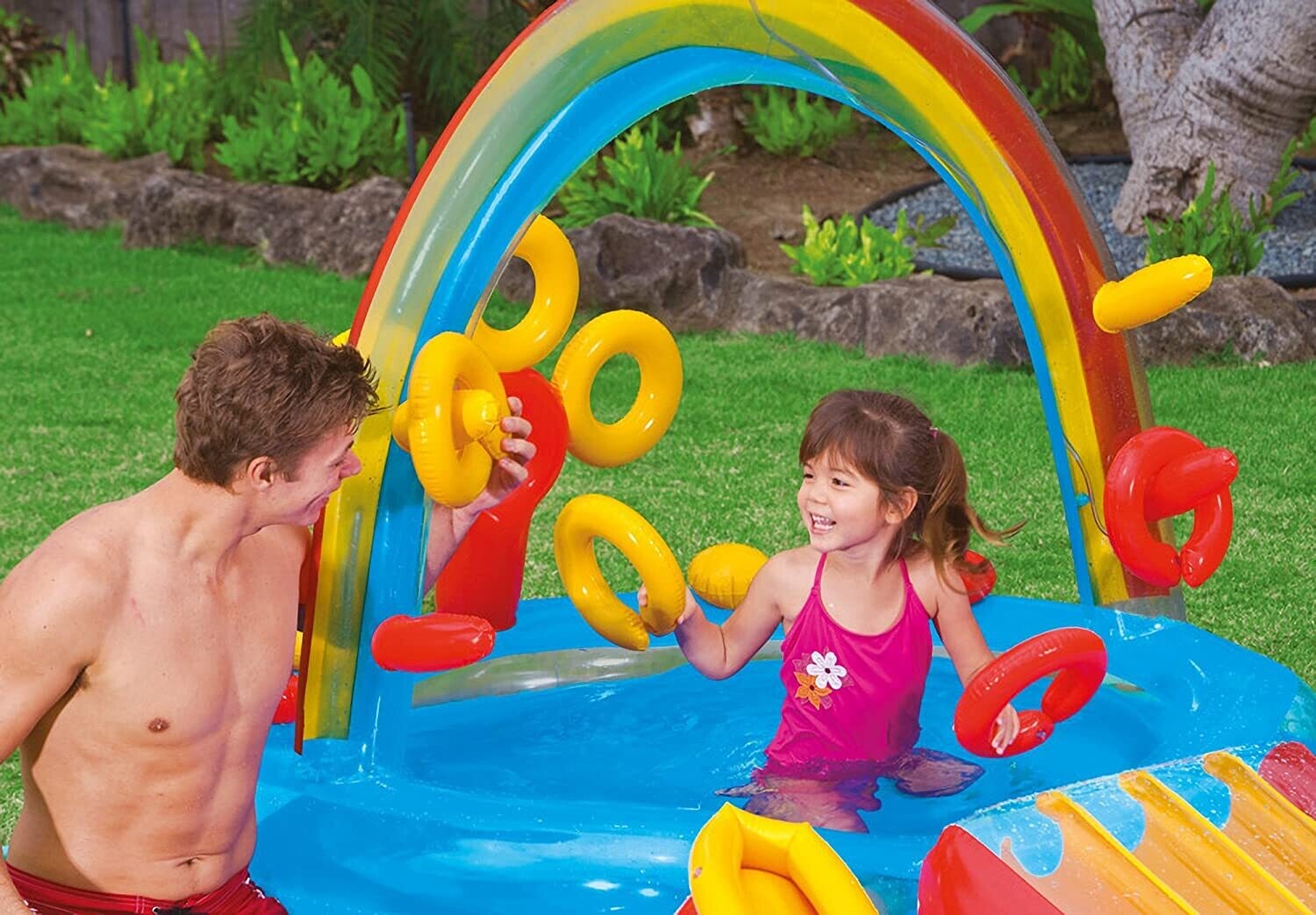 Rainbow Ring Play Center – Inflatable Kids Pool with Water Slide &amp; Interactive Games
