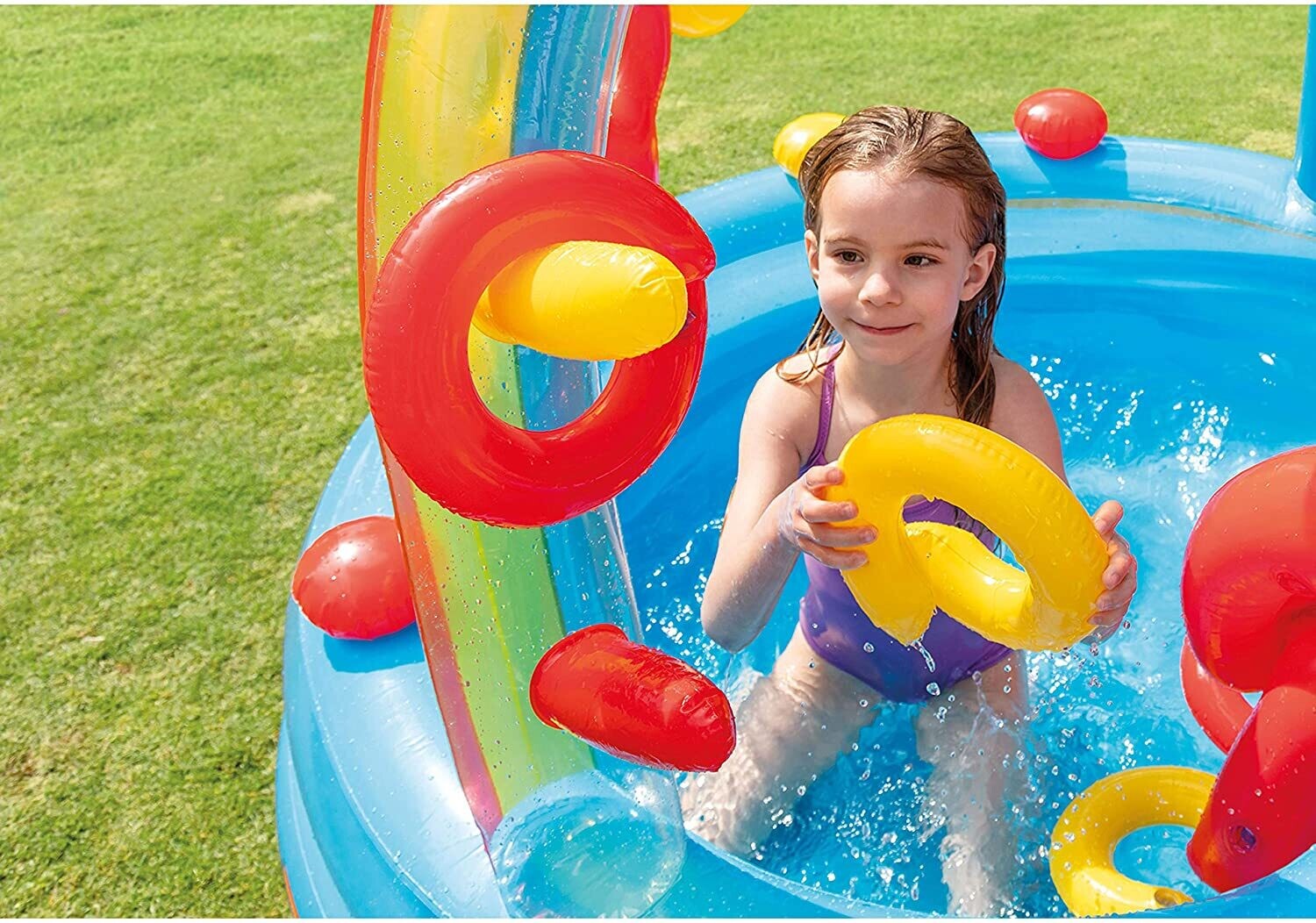 Rainbow Ring Play Center – Inflatable Kids Pool with Water Slide &amp; Interactive Games