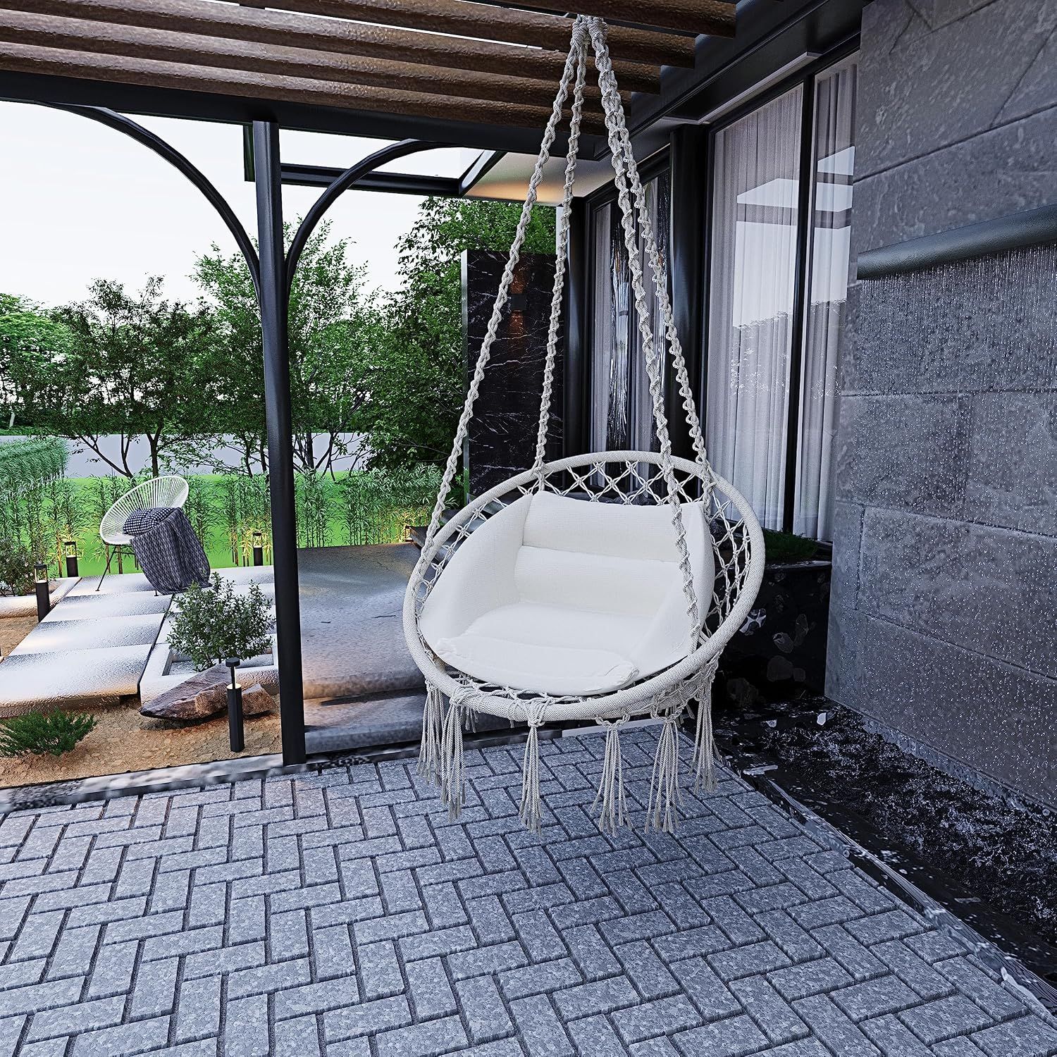 Garden Hanging Chair Cotton Rope Macrame Beige