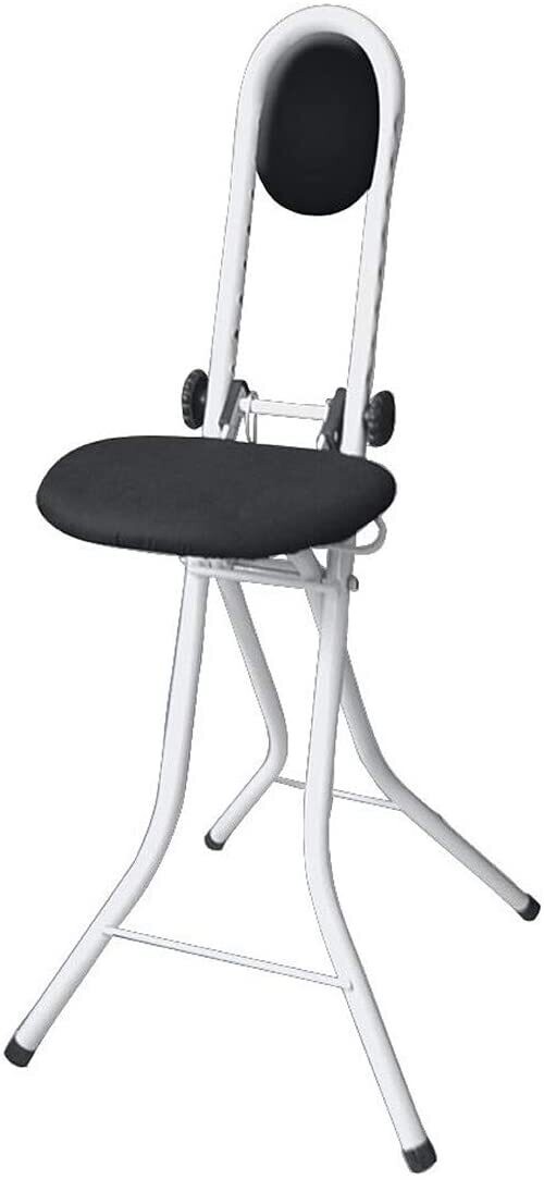 Secura White Standing Adjustable Folding Stool – Padded Seat, Steel Frame &amp; Safety Lock