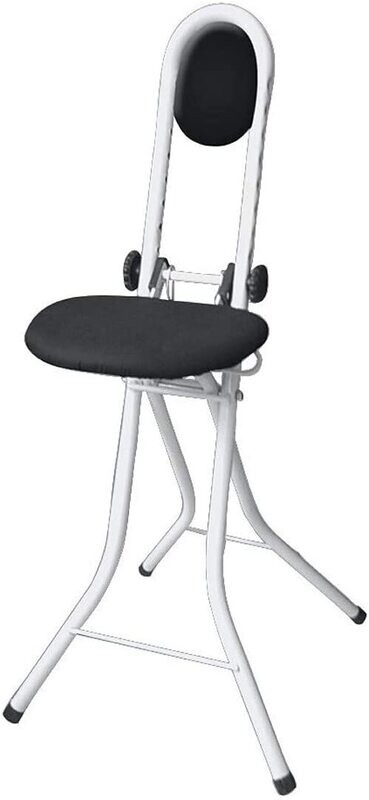 Secura White Standing Adjustable Folding Stool – Padded Seat, Steel Frame &amp; Safety Lock