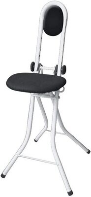 Secura White Standing Adjustable Folding Stool – Padded Seat, Steel Frame &amp; Safety Lock