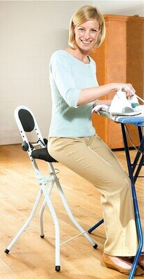 Secura White Standing Adjustable Folding Stool – Padded Seat, Steel Frame &amp; Safety Lock