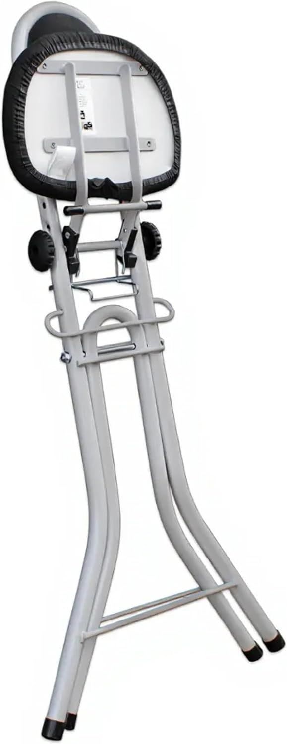 Secura White Standing Adjustable Folding Stool – Padded Seat, Steel Frame &amp; Safety Lock