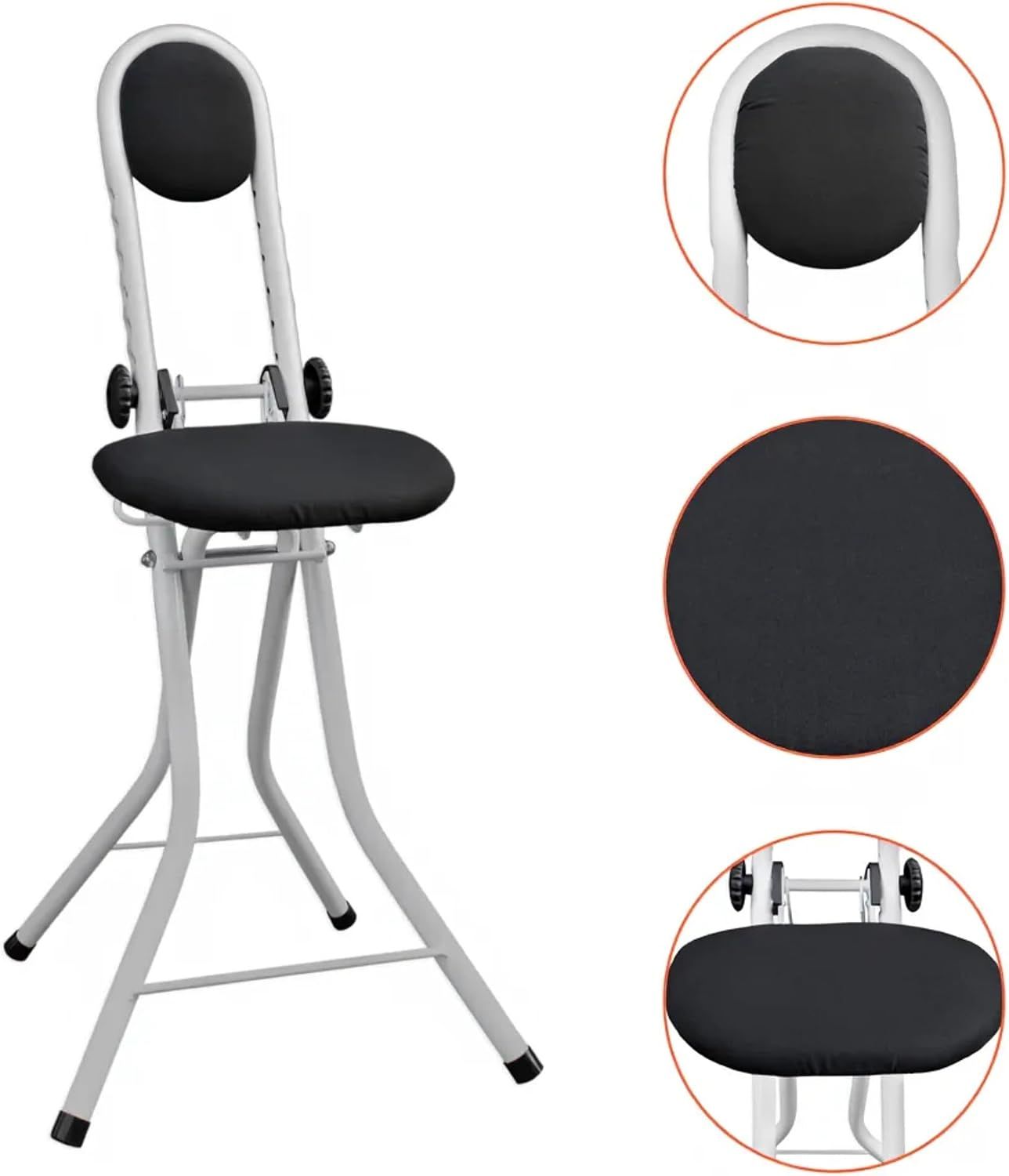 Secura White Standing Adjustable Folding Stool – Padded Seat, Steel Frame &amp; Safety Lock