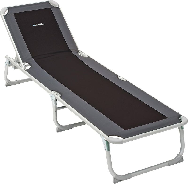 Polyrattan Folding Aluminium Sun Lounger – 5-Position Reclining Garden Chair, Pewter