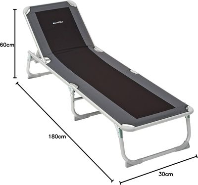 Polyrattan Folding Aluminium Sun Lounger – 5-Position Reclining Garden Chair, Pewter