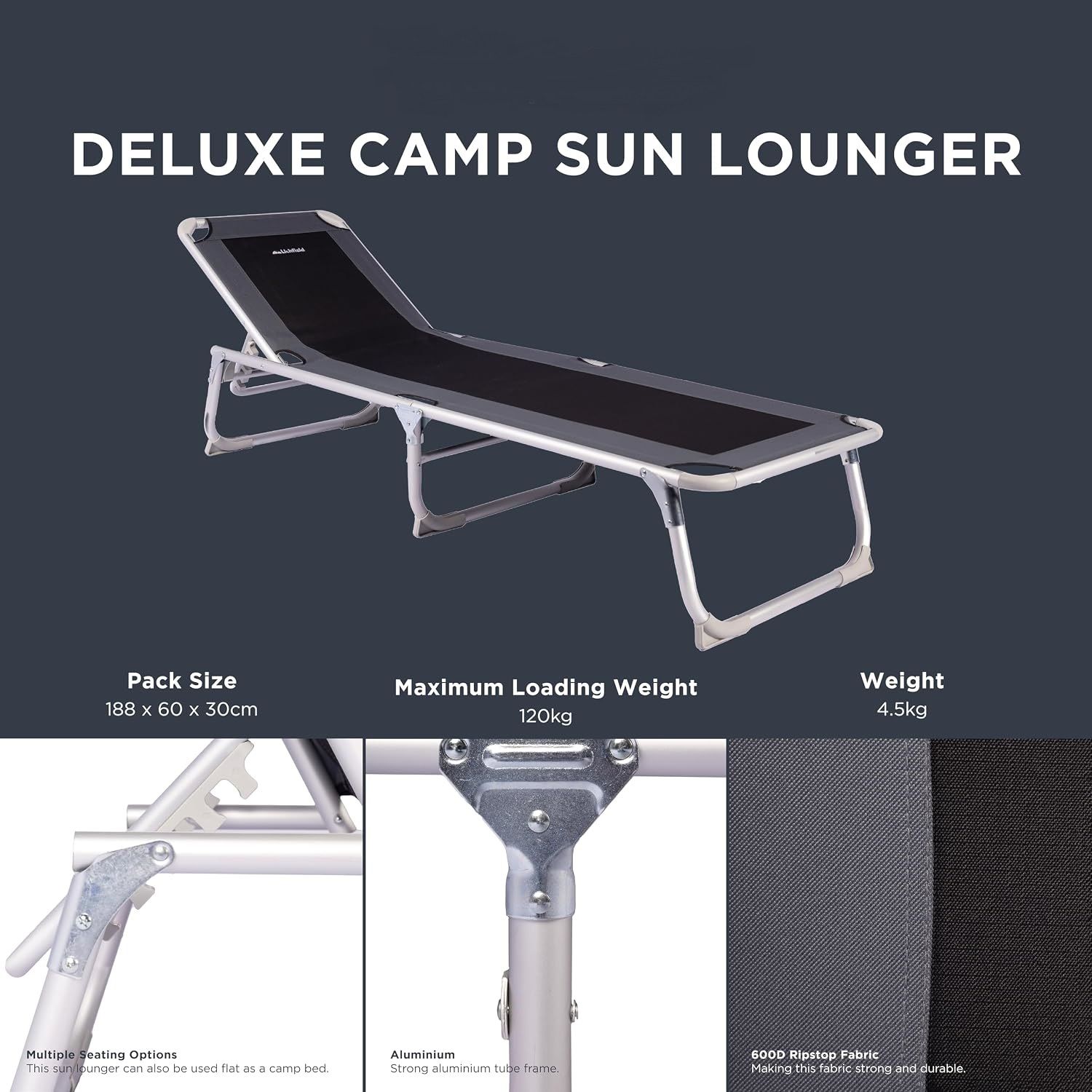 Polyrattan Folding Aluminium Sun Lounger – 5-Position Reclining Garden Chair, Pewter