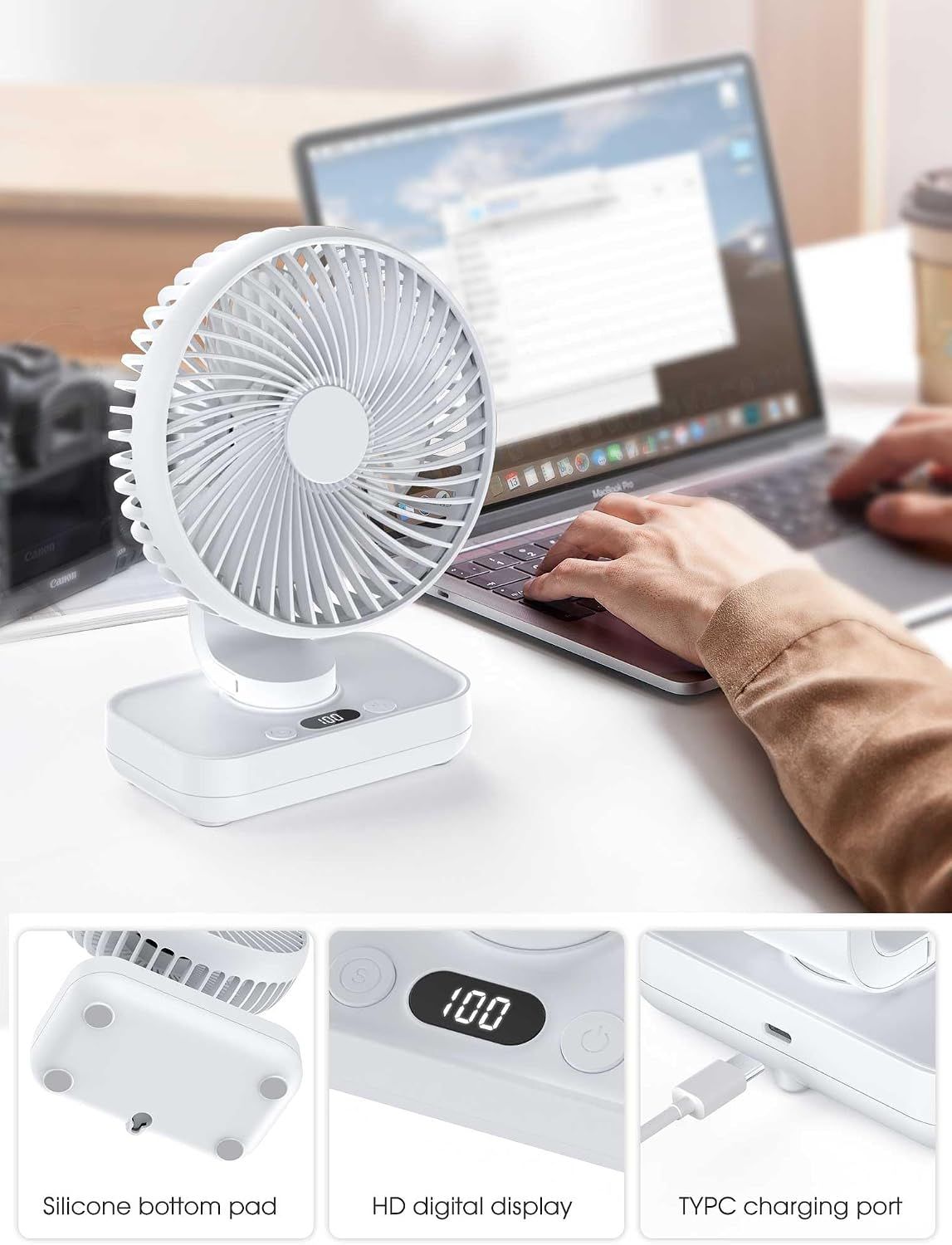 Rechargeable Desk Fan 4000mAh USB Oscillating
