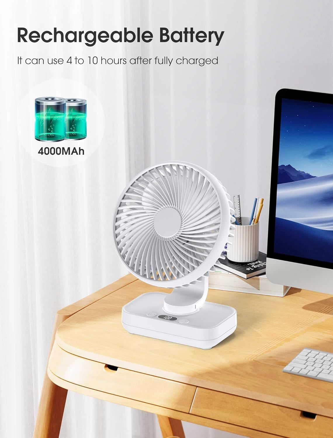 Rechargeable Desk Fan 4000mAh USB Oscillating
