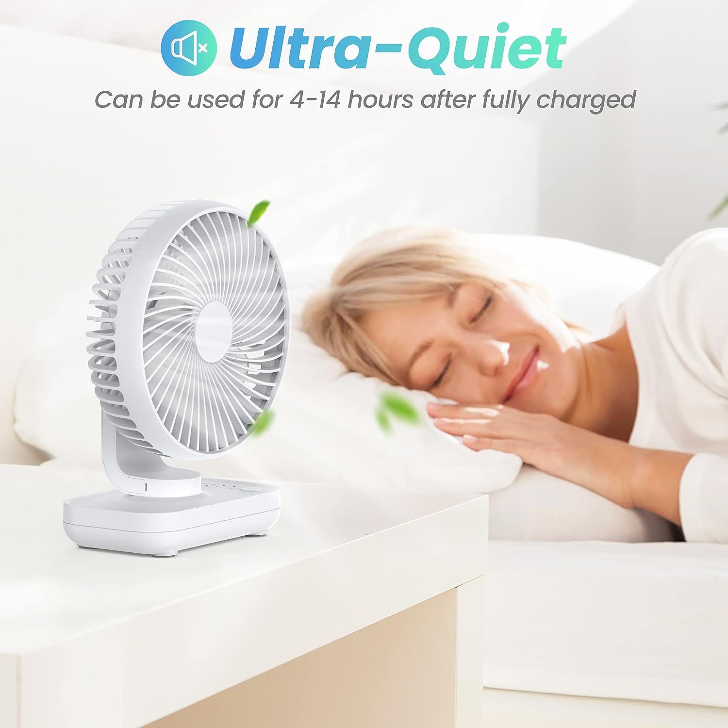 Portable Rechargeable Desk Fan in White