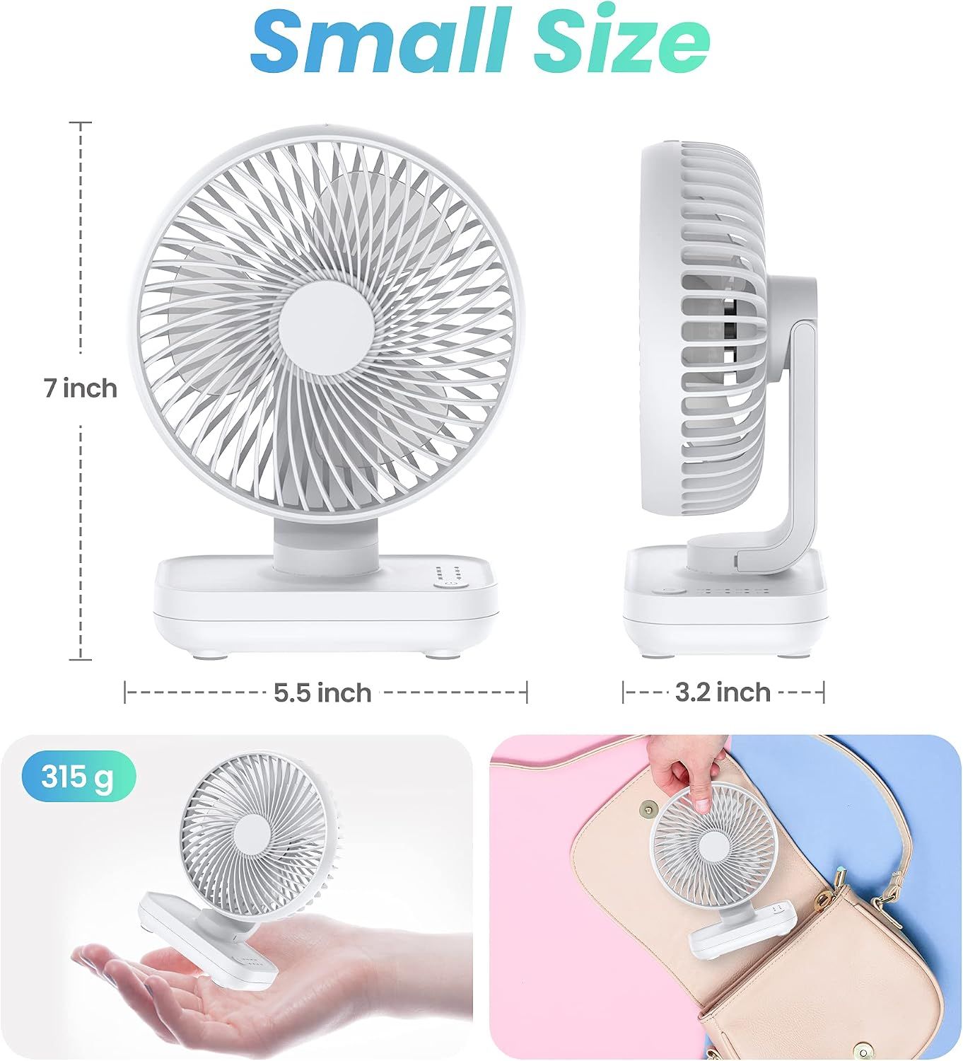 Portable Rechargeable Desk Fan in White