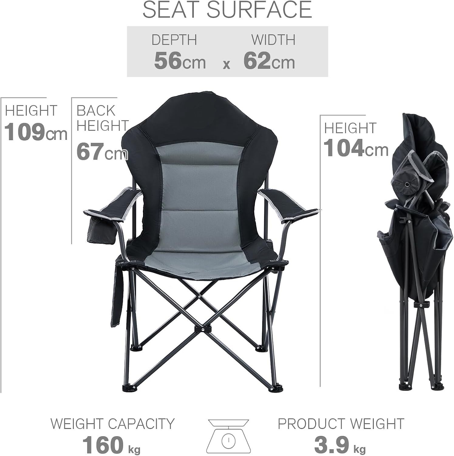 Luxury Folding Camping Chair 160kg High Backrest