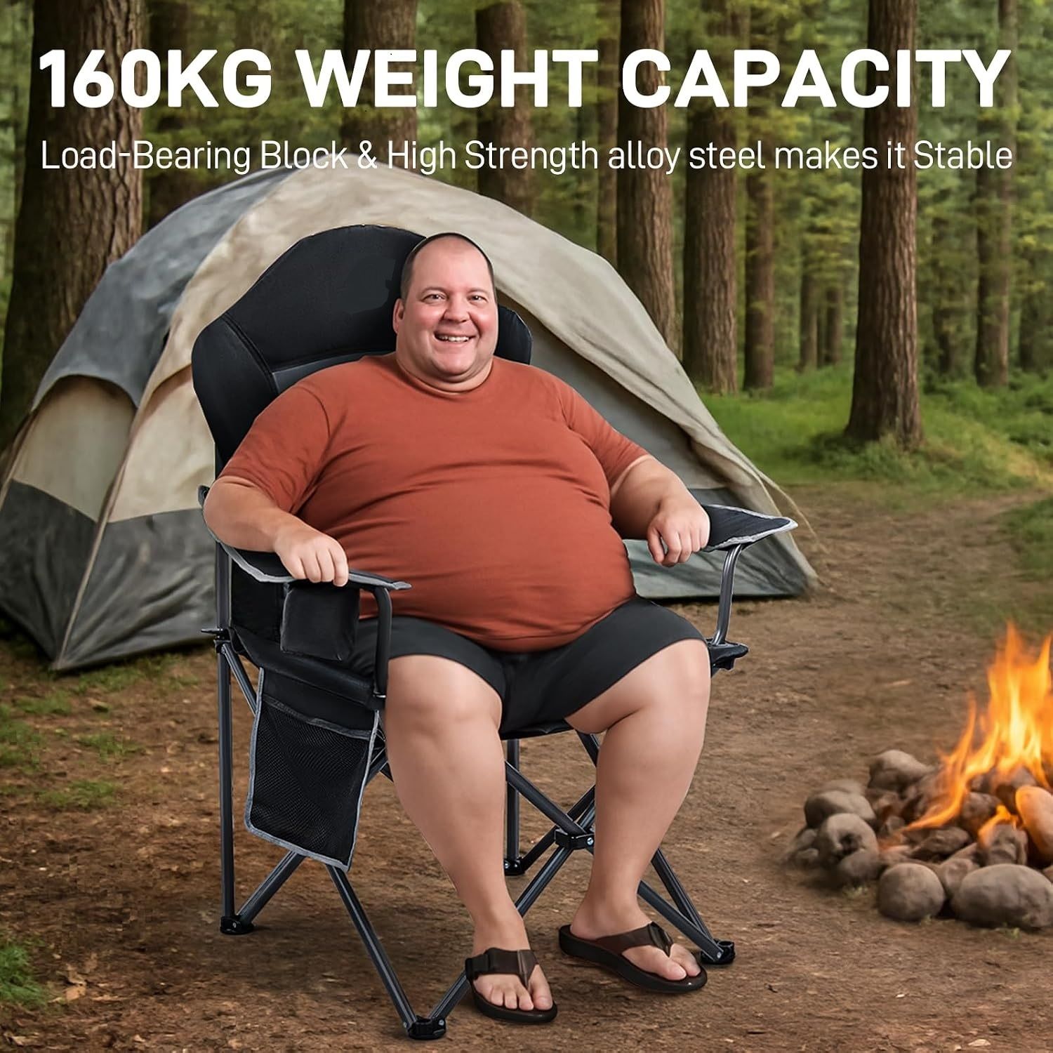 Luxury Folding Camping Chair 160kg High Backrest