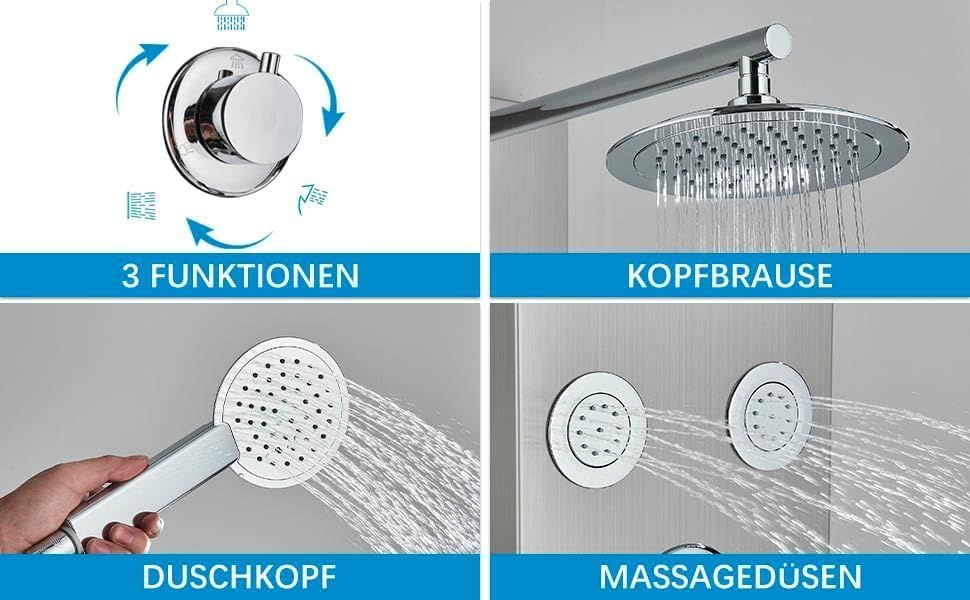Shower Panel System – Rainfall, Handheld &amp; Massage Jets