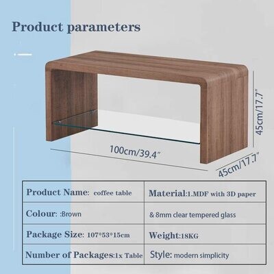 Coffee Table Wood Style Rectangular Side End Table TV Unit with Glass Storage Shelf for Living Room Office Furniture,Brown