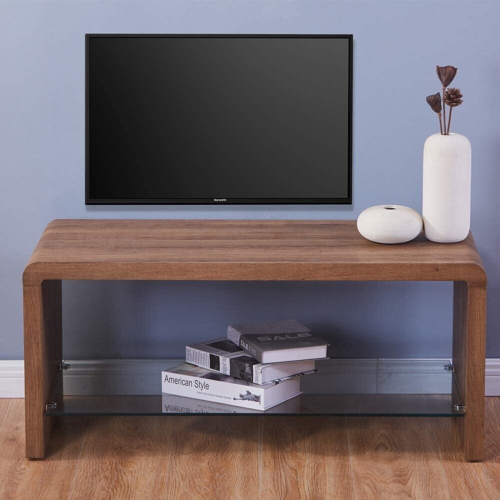 Coffee Table Wood Style Rectangular Side End Table TV Unit with Glass Storage Shelf for Living Room Office Furniture,Brown