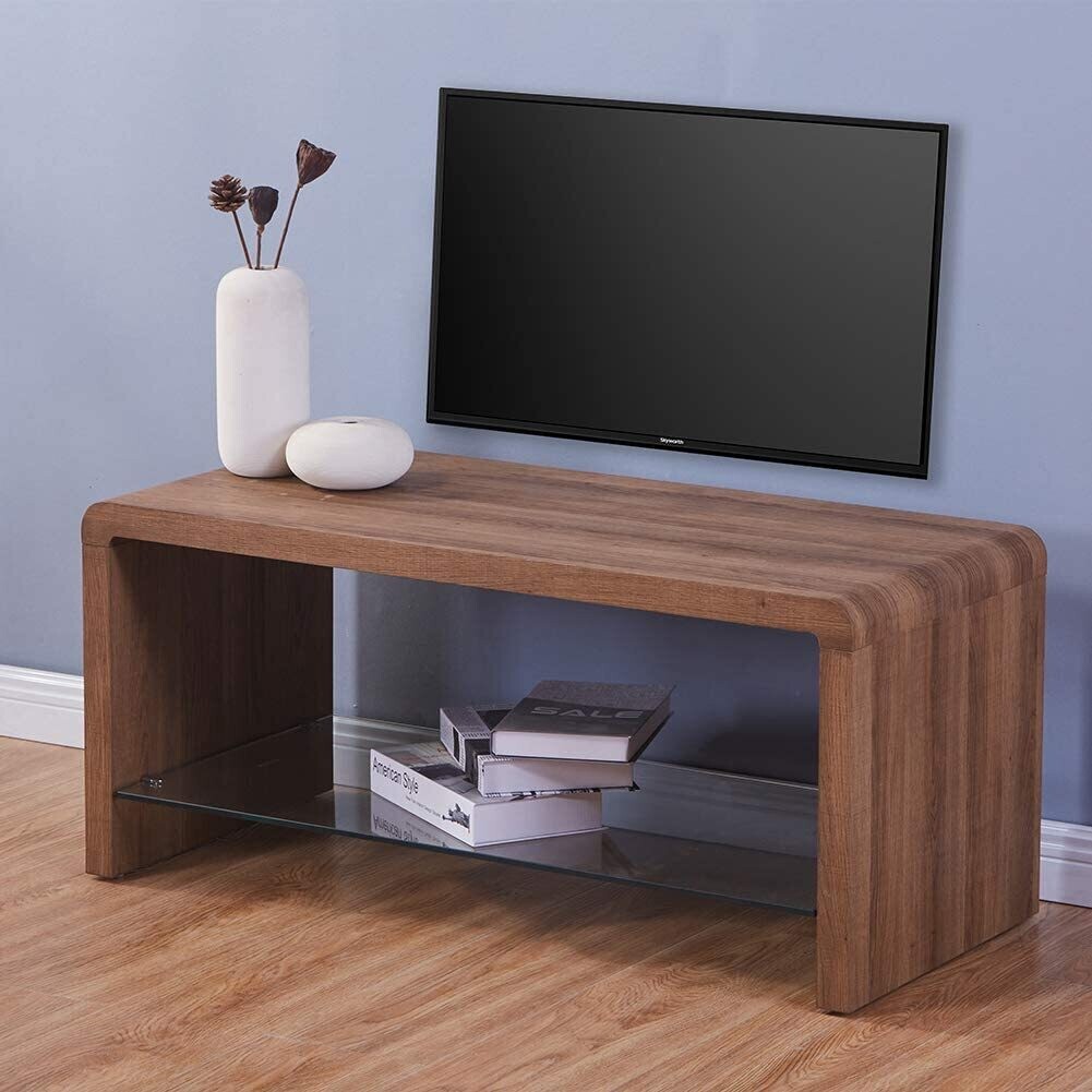 Coffee Table Wood Style Rectangular Side End Table TV Unit with Glass Storage Shelf for Living Room Office Furniture,Brown