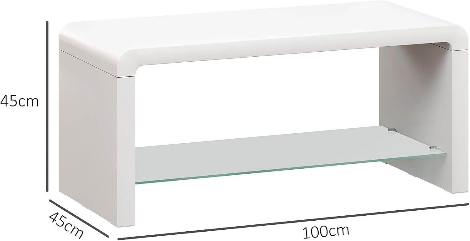 High Gloss White Coffee Table with Glass Shelf 2 Tier Storage 100cm