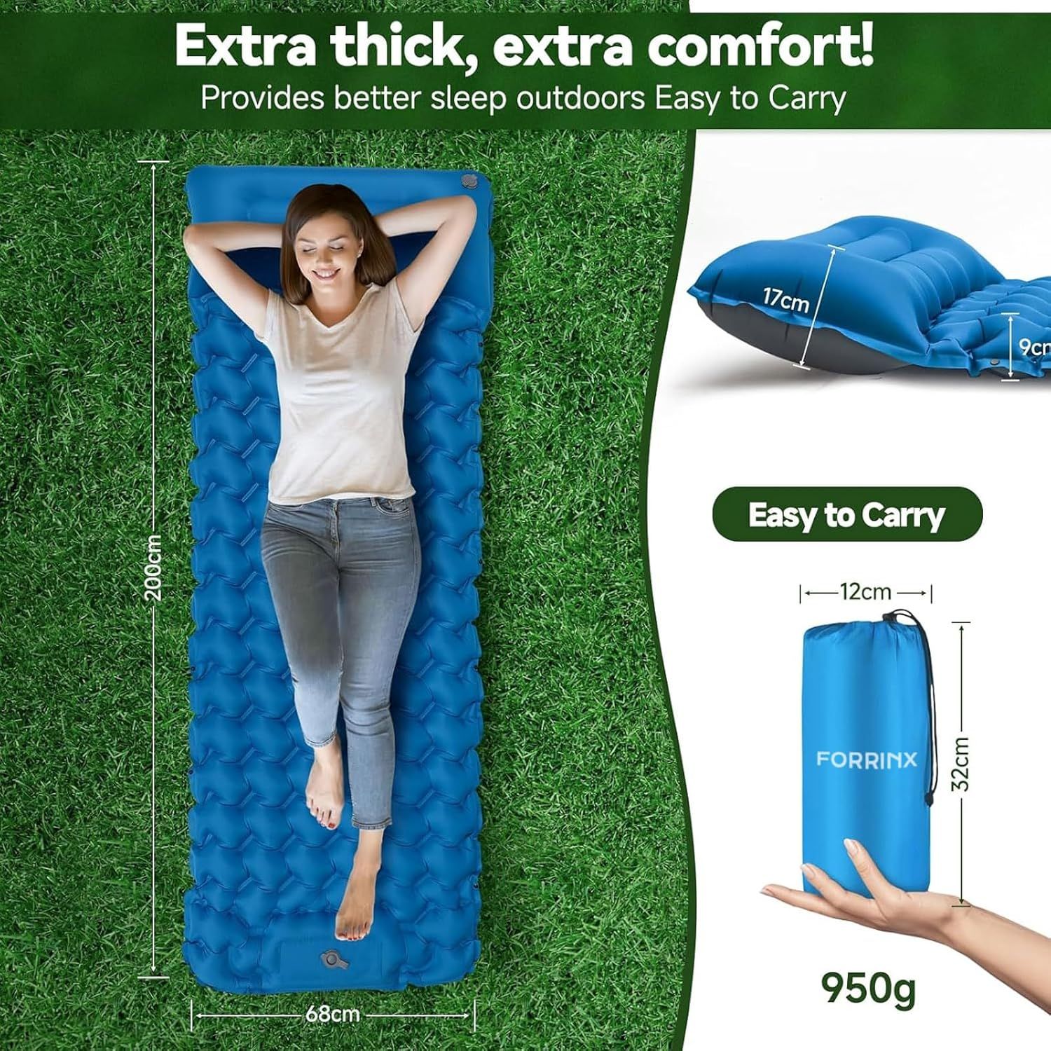 Ultralight Inflatable Camping Sleeping Pad 200x68cm