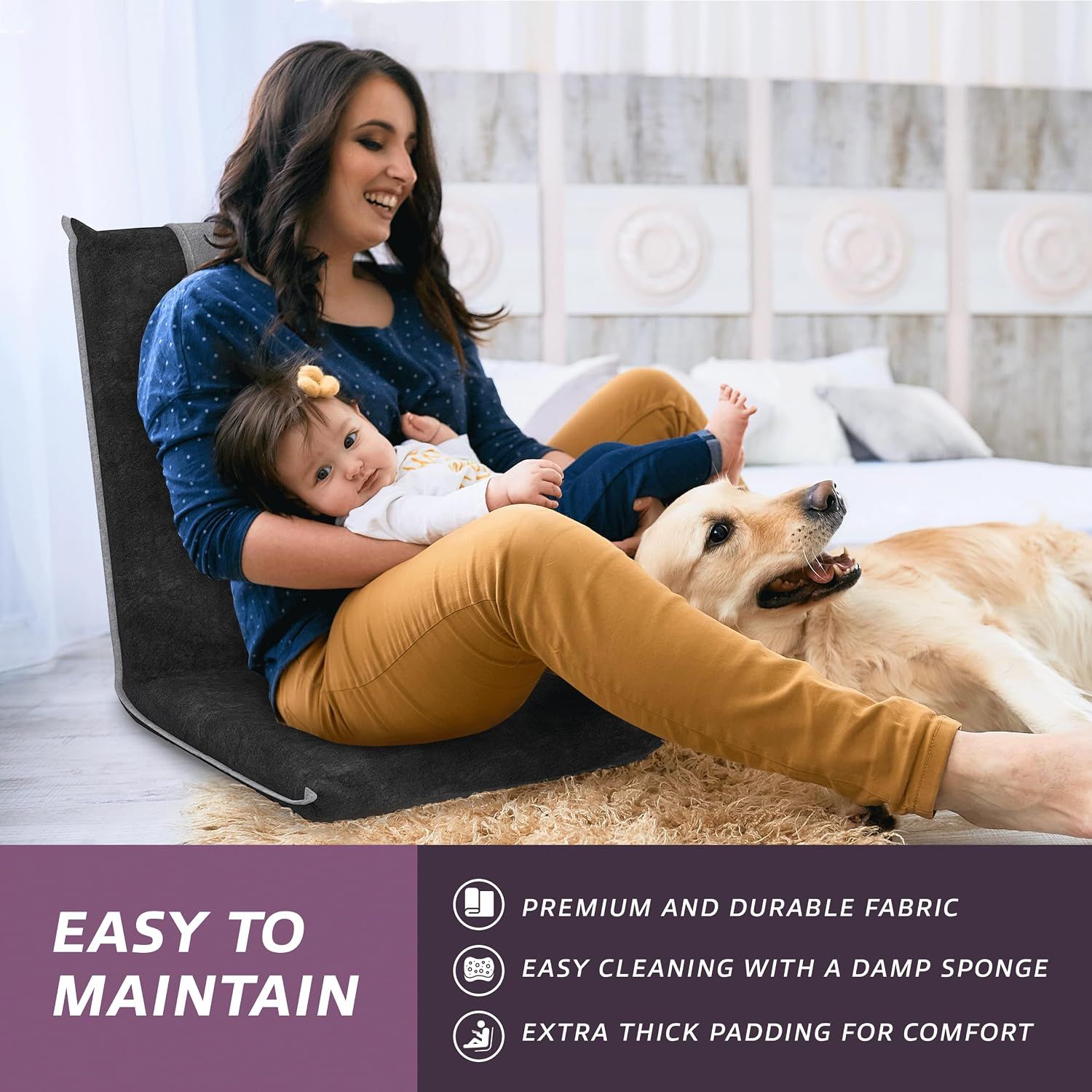 Adjustable Folding Floor Chair with Back Support
