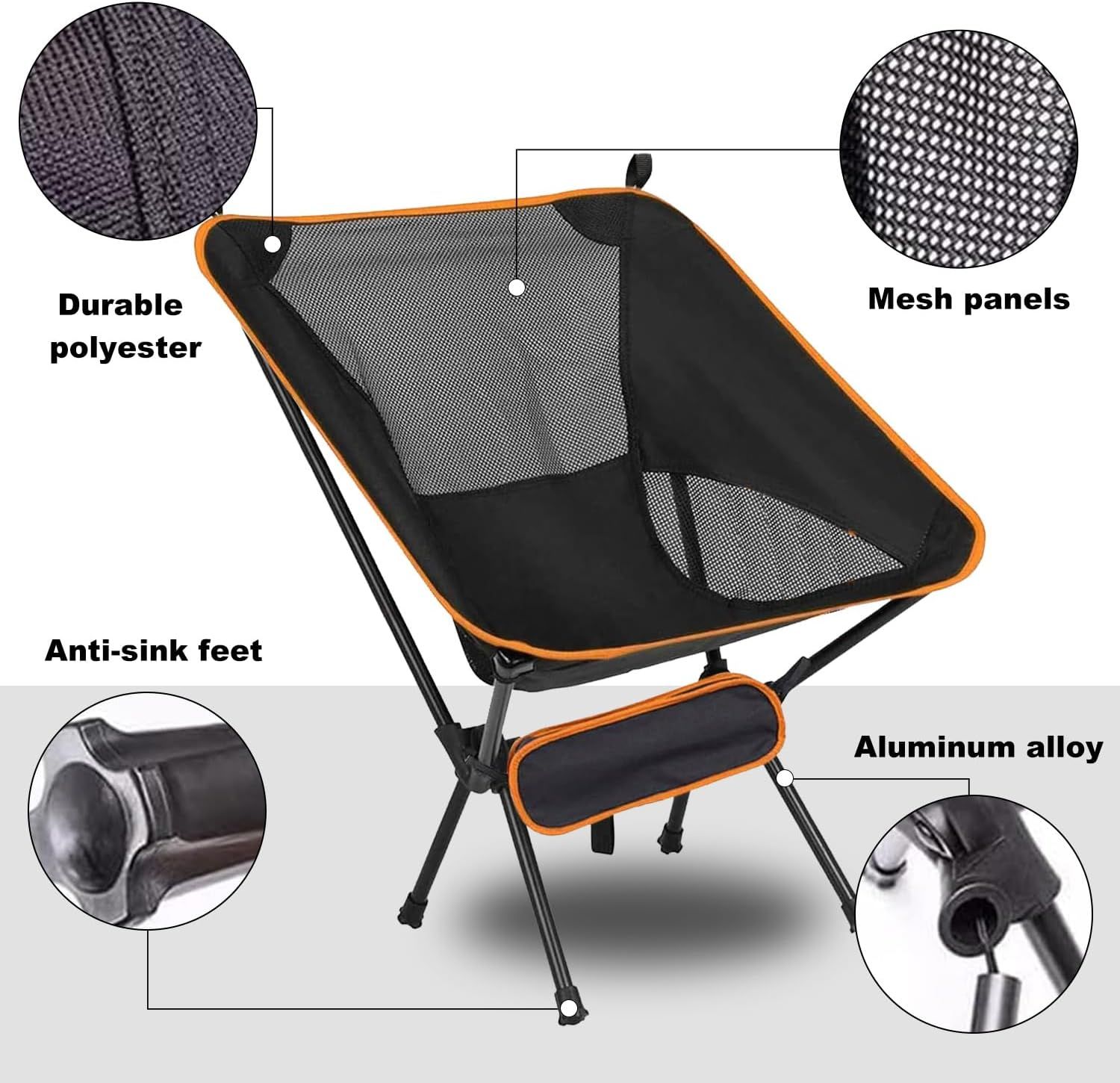 Lightweight Folding Camping Chair 150kg Capacity Orange