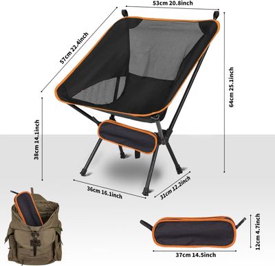 Lightweight Folding Camping Chair 150kg Capacity Orange