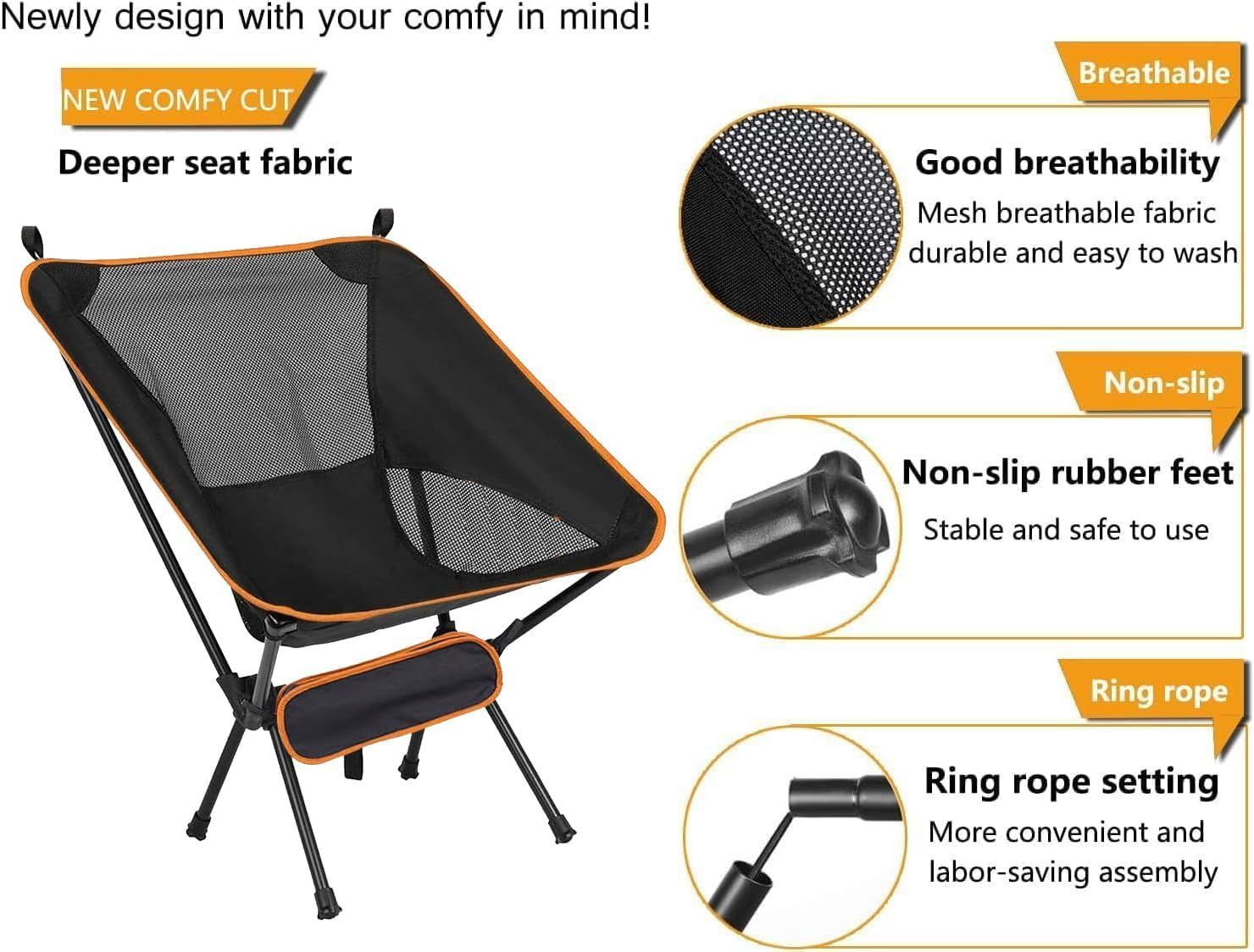 Lightweight Folding Camping Chair 150kg Capacity Orange