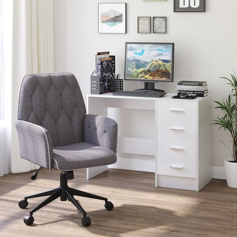 Tufted Desk Chair w/ Arm Rest on Wheels