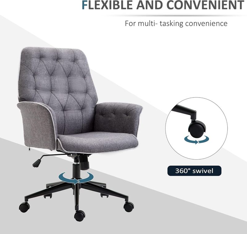 Tufted Desk Chair w/ Arm Rest on Wheels