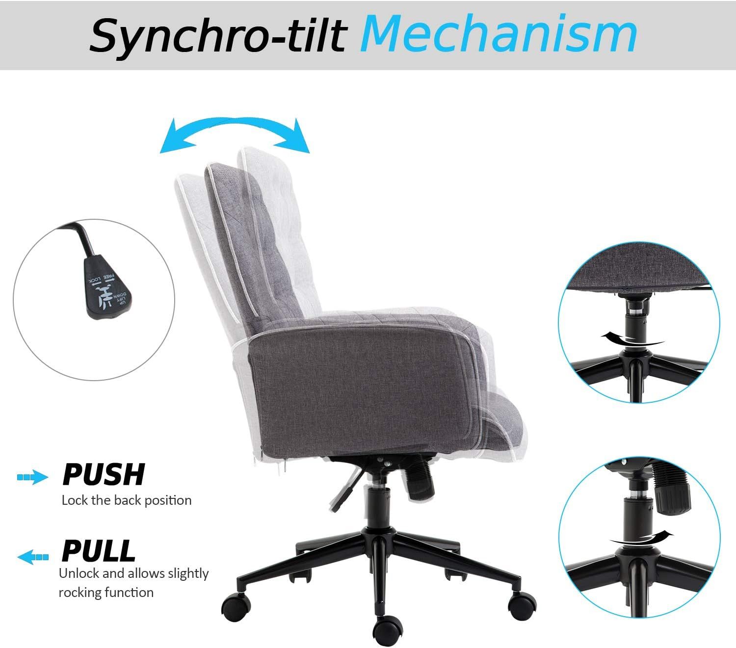 Tufted Desk Chair w/ Arm Rest on Wheels