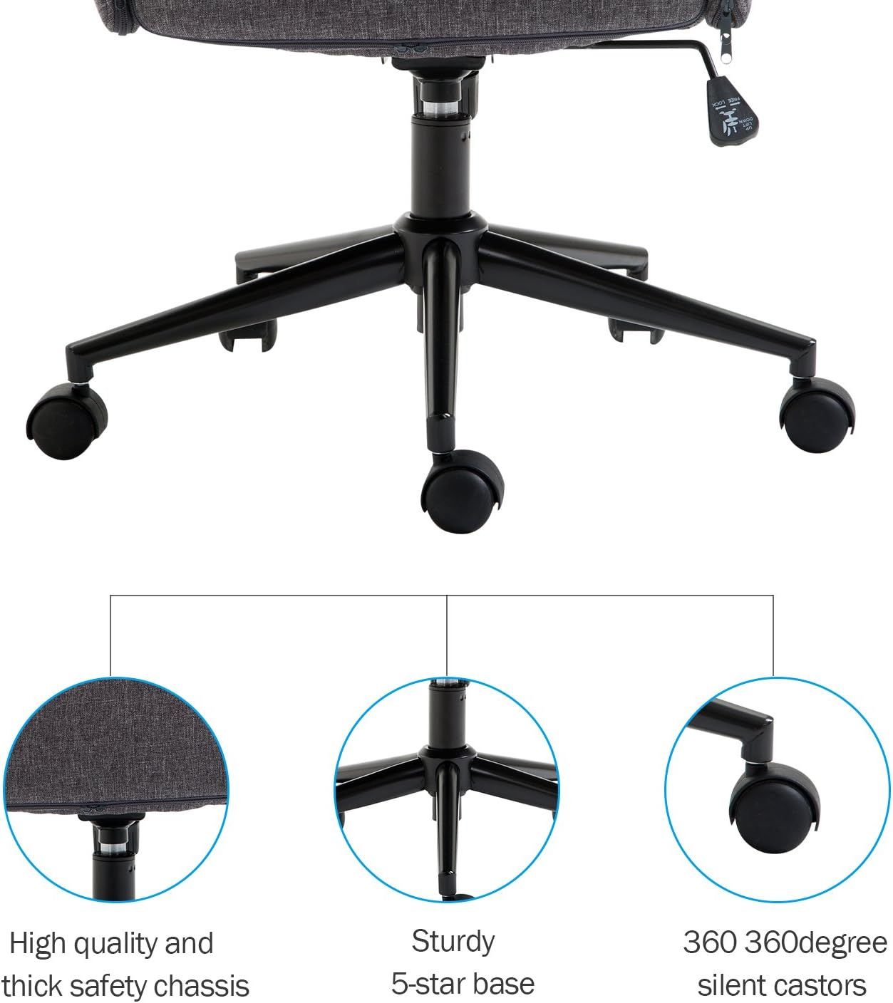 Tufted Desk Chair w/ Arm Rest on Wheels