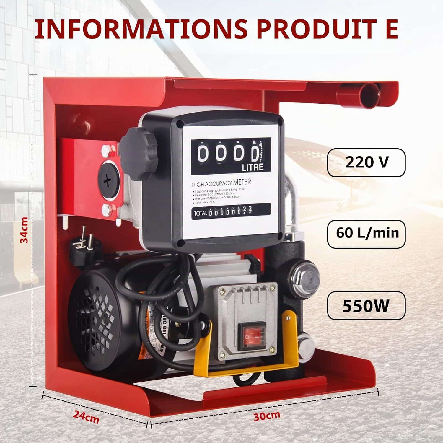 Self-priming 550W Diesel Transfer Pump with Digital Flow Meter – 230V