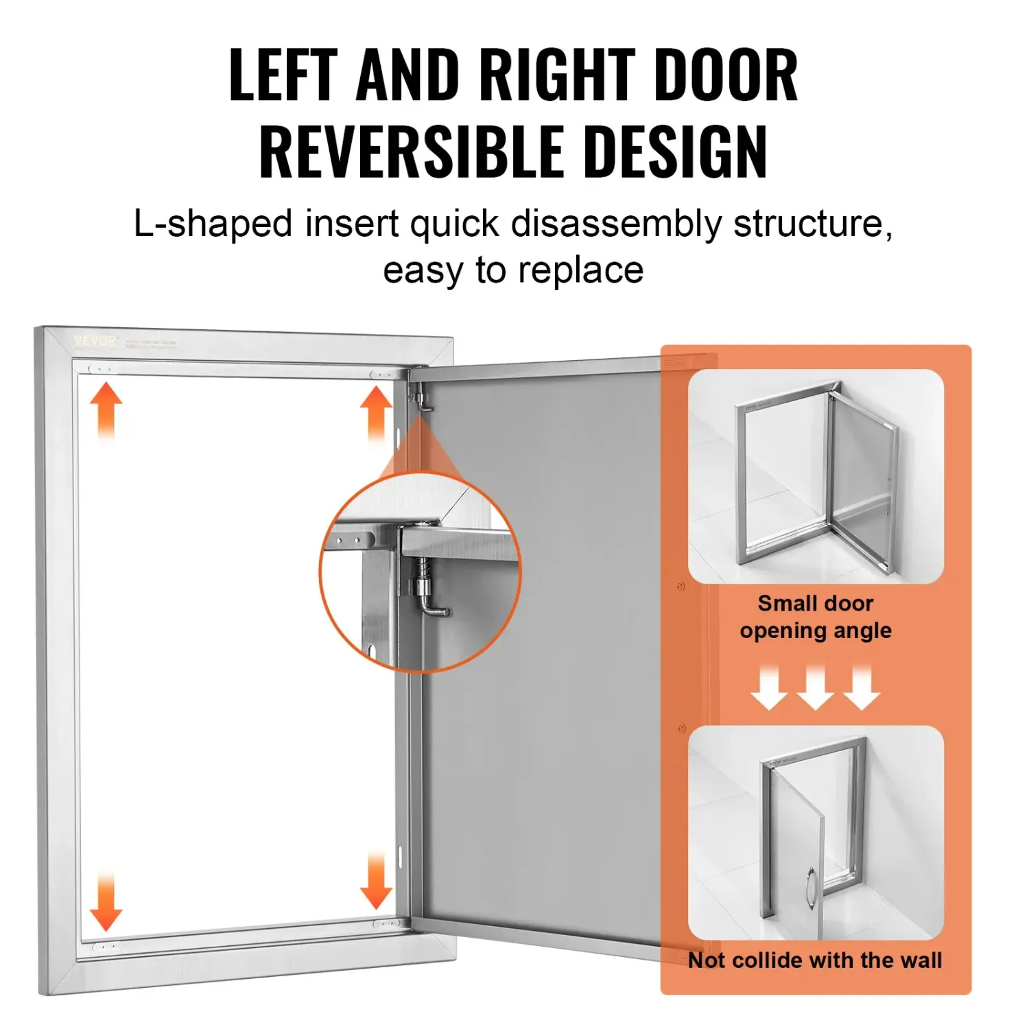 Stainless Steel BBQ Access Door – 16 x 22 Inch, Reversible Left/Right Opening