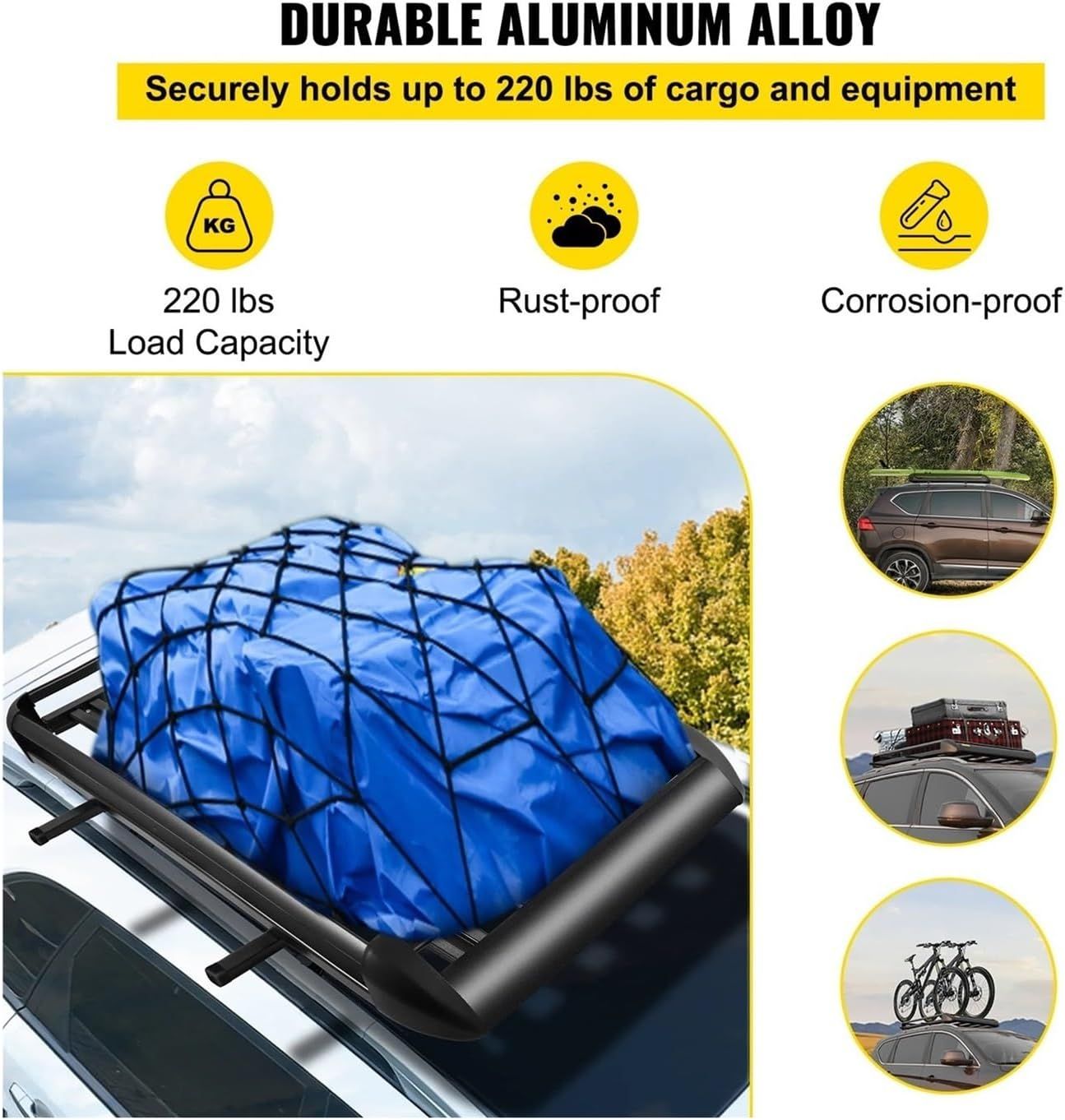 Universal Car Roof Rack 100KG Load Capacity Luggage Cargo Cross Bars