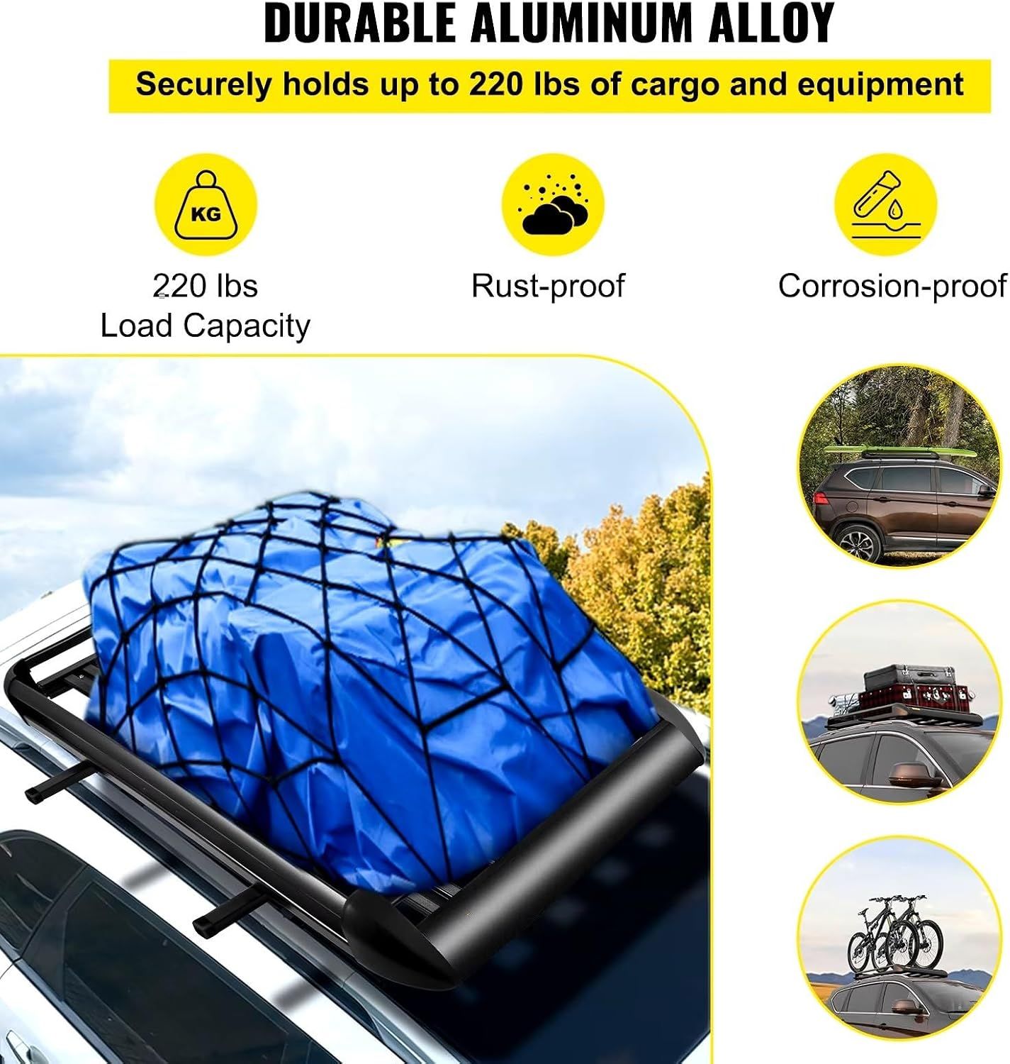 Universal Car Roof Rack 100KG Load Capacity Luggage Cargo Cross Bars