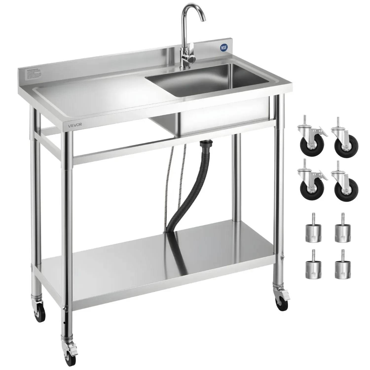 Stainless Steel Utility Sink with Wheels &amp; Faucet