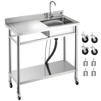 Stainless Steel Utility Sink with Wheels &amp; Faucet