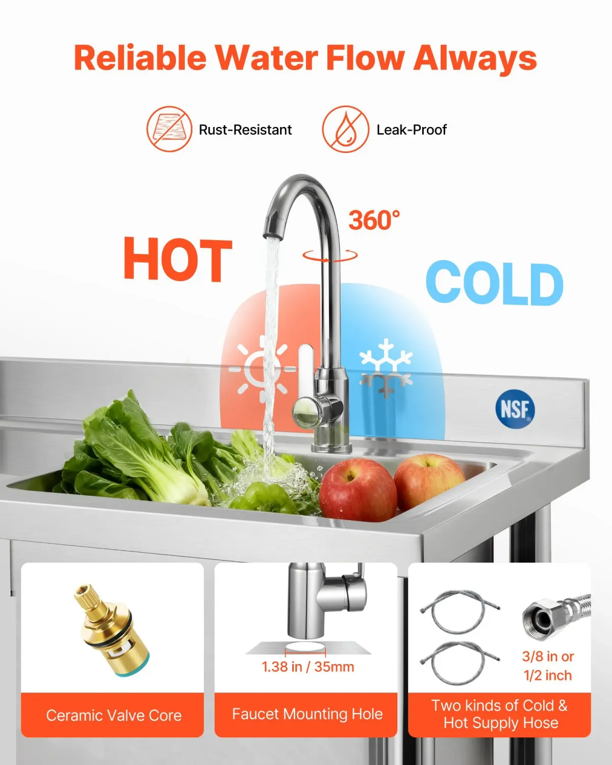 Stainless Steel Utility Sink with Wheels &amp; Faucet