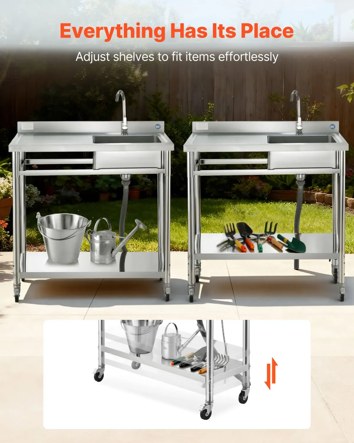 Stainless Steel Utility Sink with Wheels &amp; Faucet
