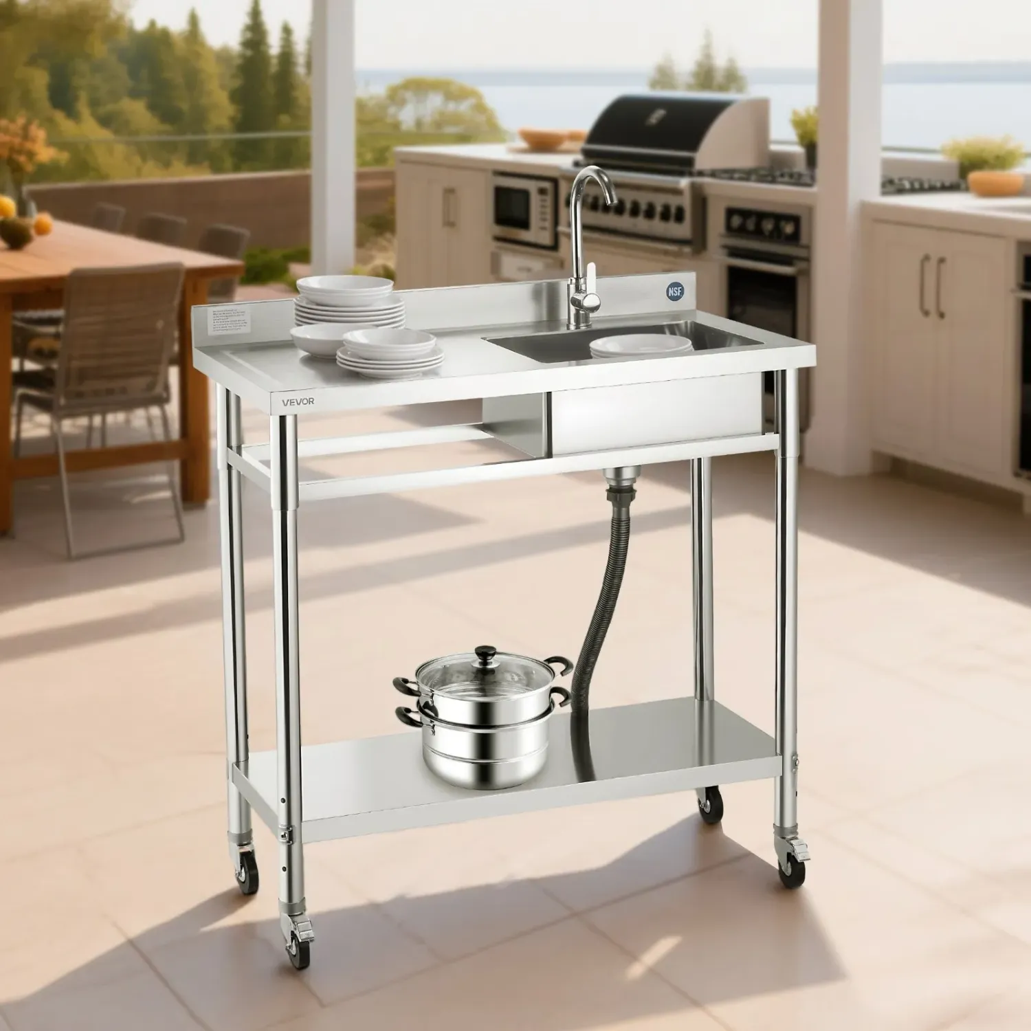 Stainless Steel Utility Sink with Wheels &amp; Faucet