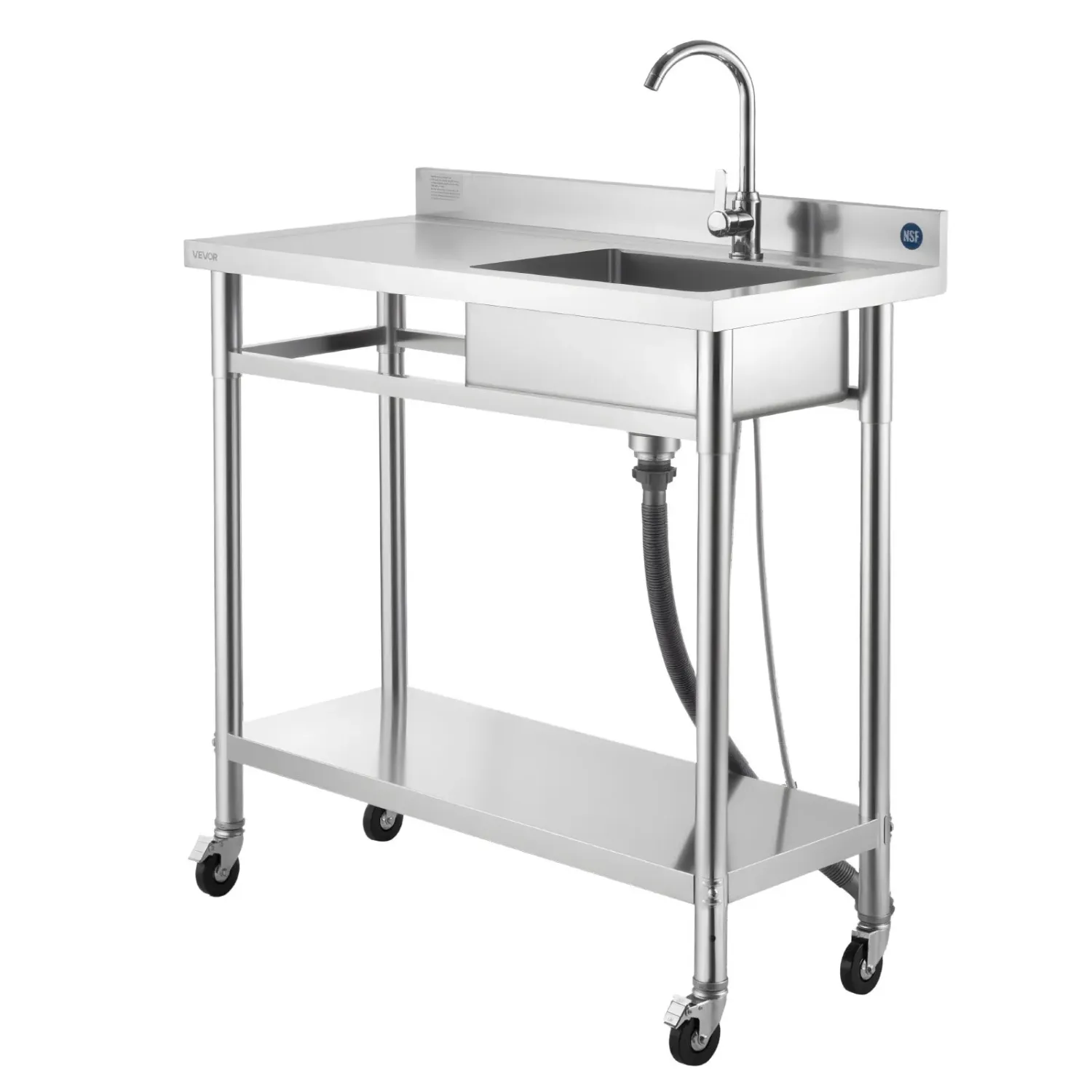 Stainless Steel Utility Sink with Wheels &amp; Faucet