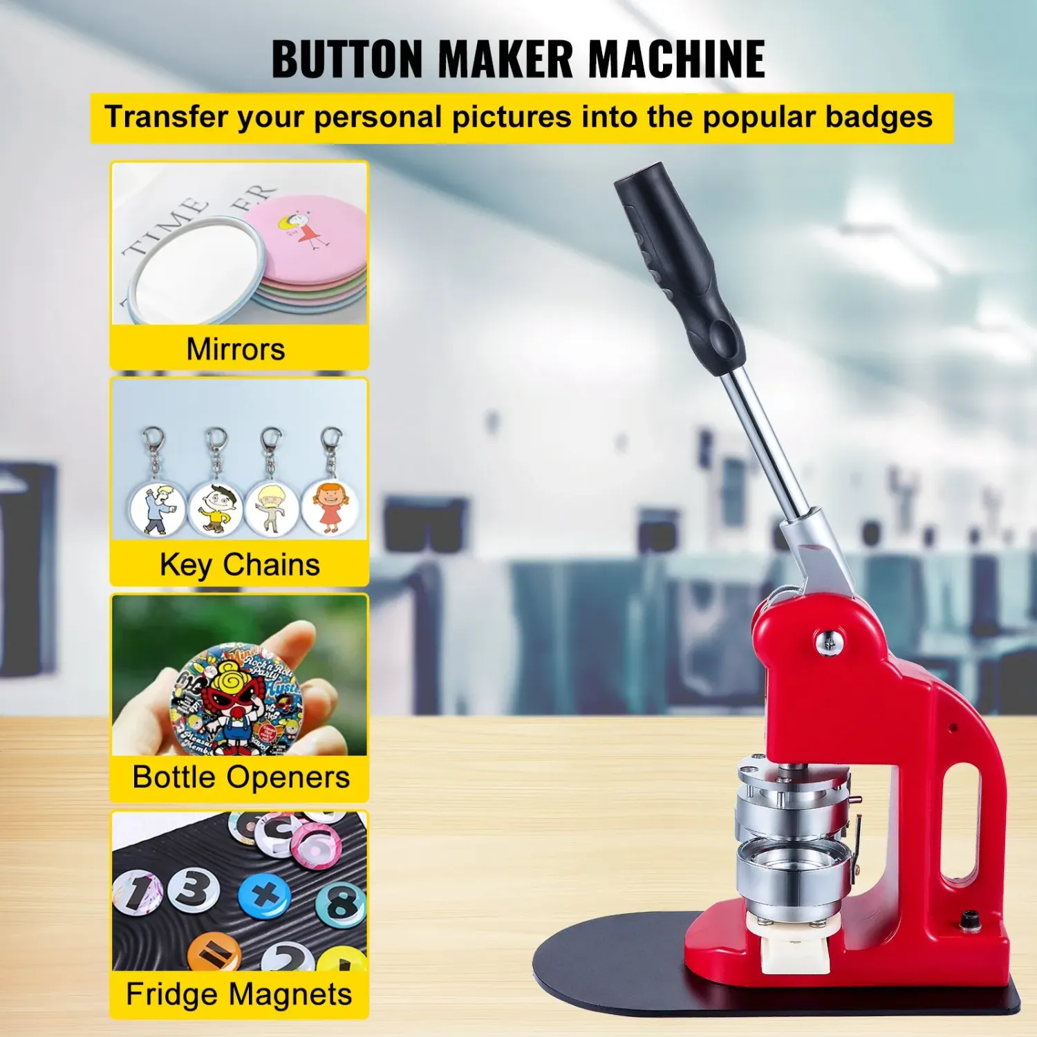 44mm Button Maker Badge Press Machine with 1000 Button Parts