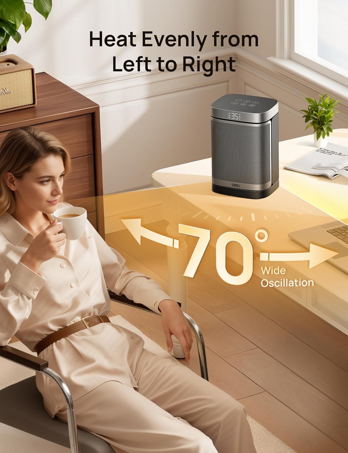 1500W PTC Ceramic Space Heater with Remote Control Oscillating Portable Electric Heater