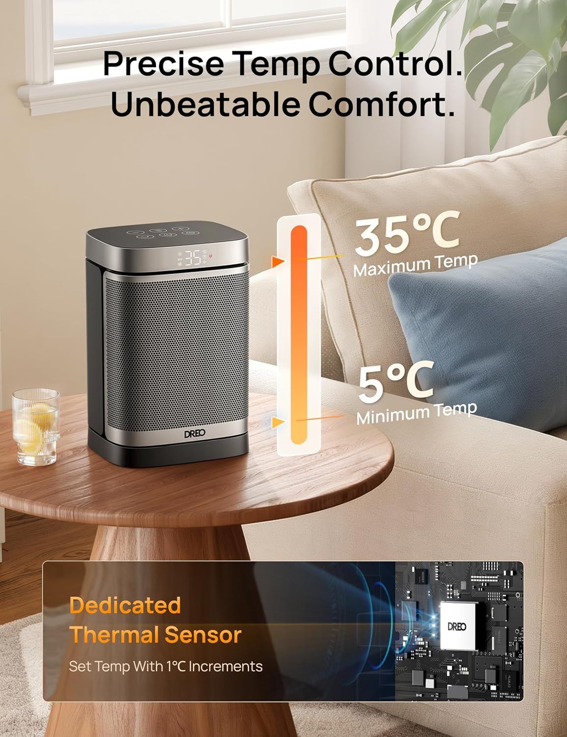 1500W PTC Ceramic Space Heater with Remote Control Oscillating Portable Electric Heater