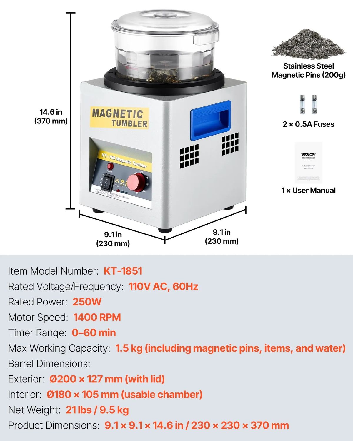 Polishing Jewelry 250W Magnetic Tumbler Polisher – KT-1852