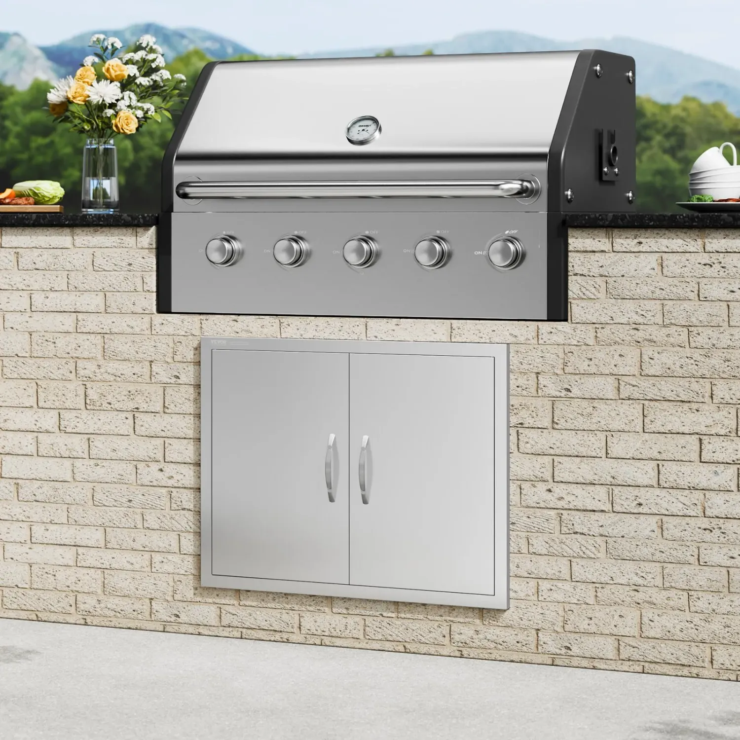 BBQ Kitchen Stainless Steel Double-Walled Door – 24"H x 31"W for Durable Outdoor Kitchen Storage