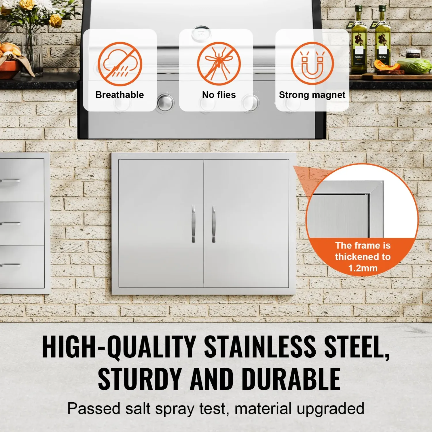 BBQ Kitchen Stainless Steel Double-Walled Door – 24"H x 31"W for Durable Outdoor Kitchen Storage