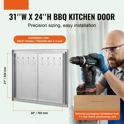 BBQ Kitchen Stainless Steel Double-Walled Door – 24"H x 31"W for Durable Outdoor Kitchen Storage