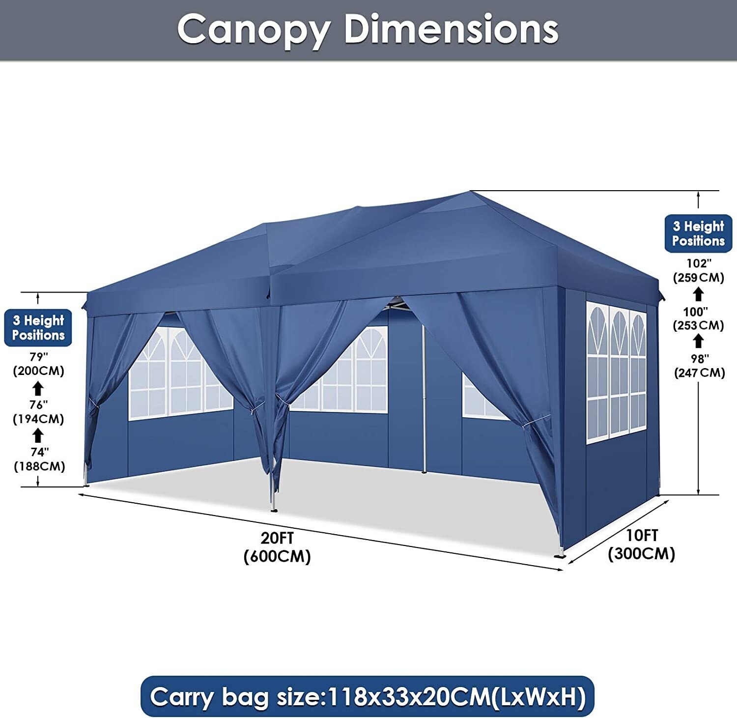 3x6m Folding Gazebo Waterproof Garden Tent